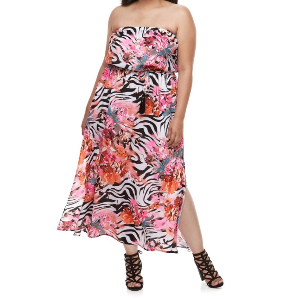 NWT Jennifer Lopez Zebra-Print Strapless Maxi Dress Size 1X